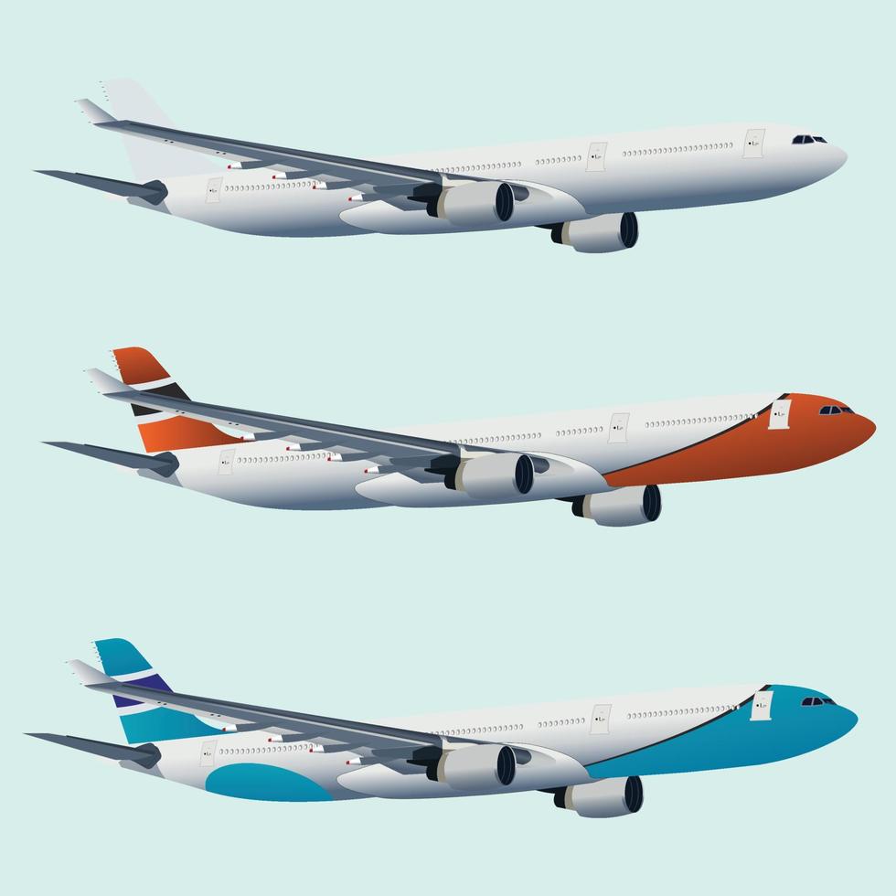 Set of realistic airplane vector illustration