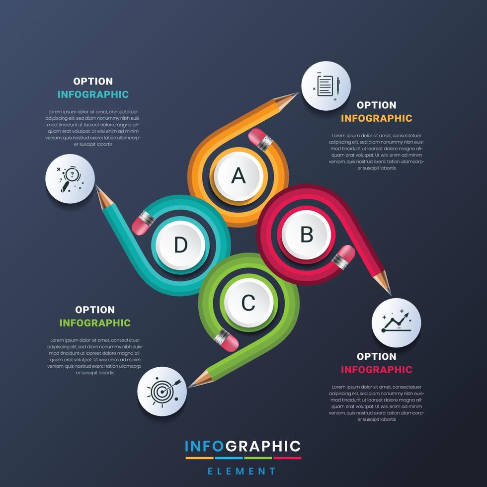 plantilla de diseño infográfico de educación creativa con vector de lápiz