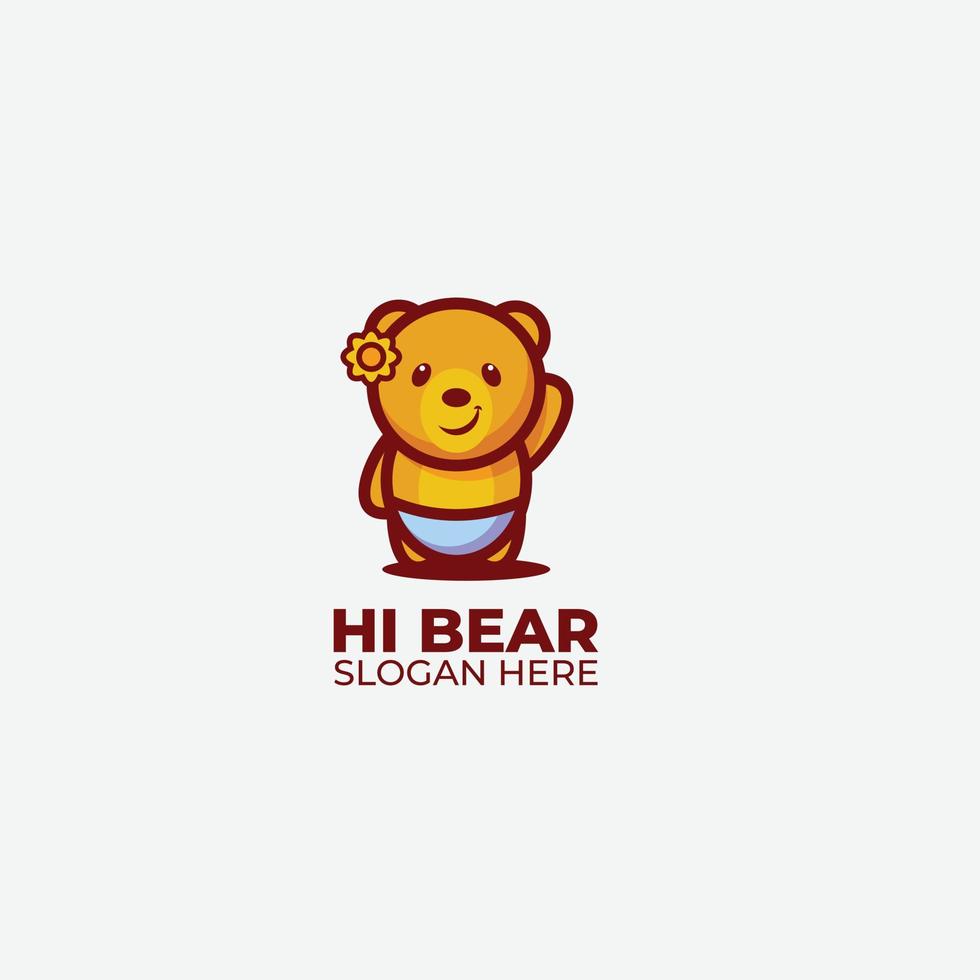 cute bear logo design color template illustration vector