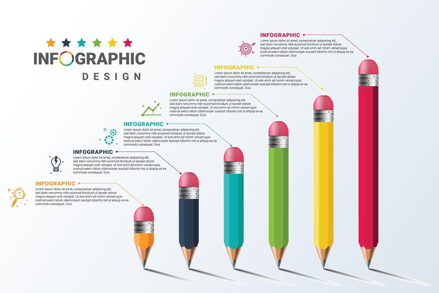 Creative pencil bar chart infographics template vector