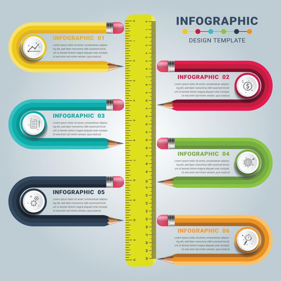 diseño de plantillas de infografías educativas creativas con escala y lápiz curvo vector