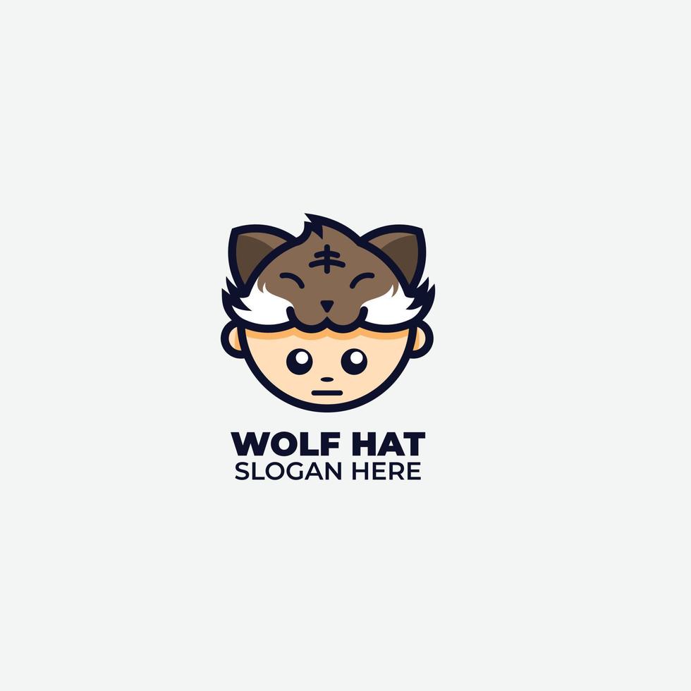 lindo sombrero de lobo con icono de ilustración de diseño de bebé vector