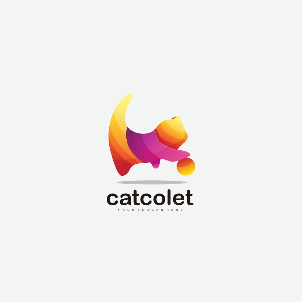 plantilla de degradado de diseño colorido de logotipo de gato lindo vector