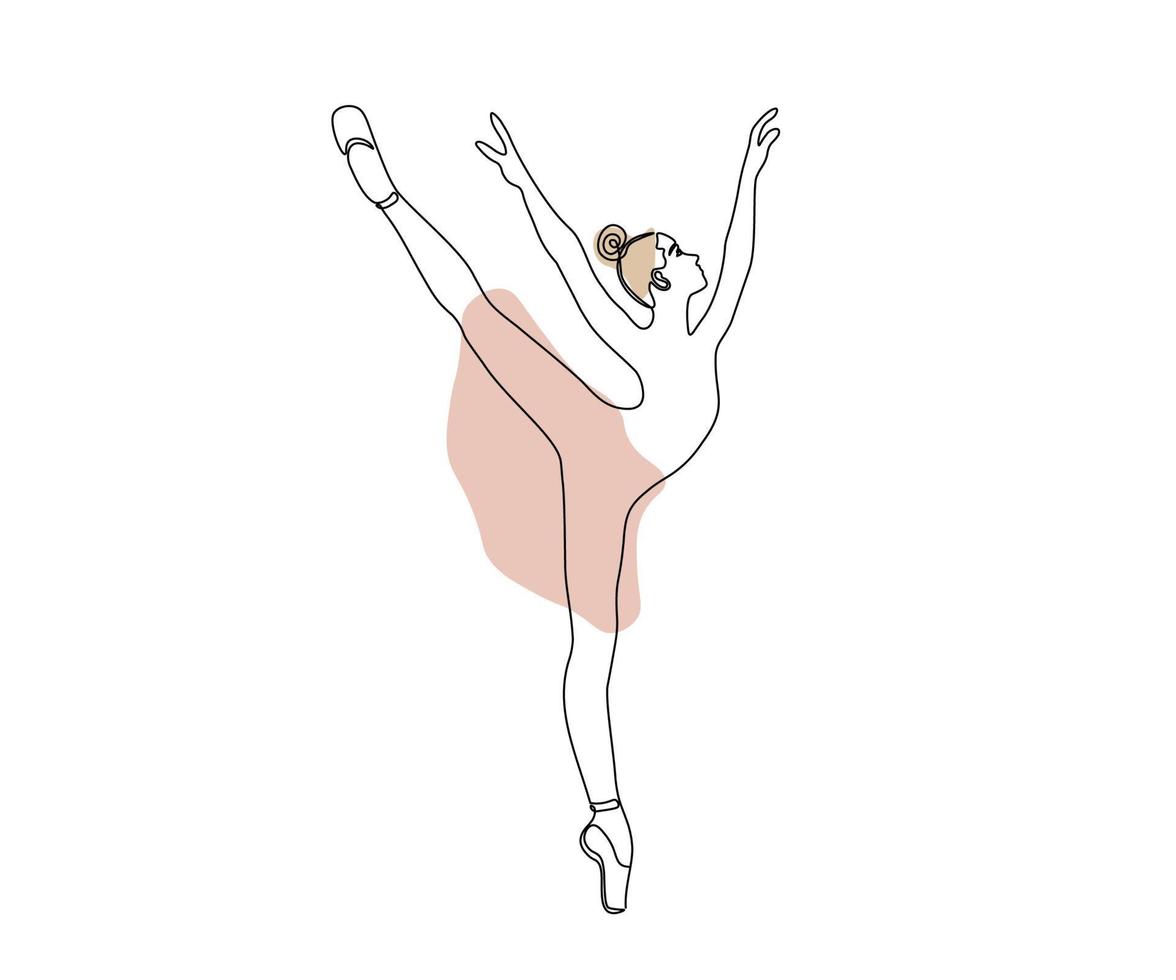 bailarina de pie sobre una pierna, dibujada a mano, línea mono continua, arte de una línea vector