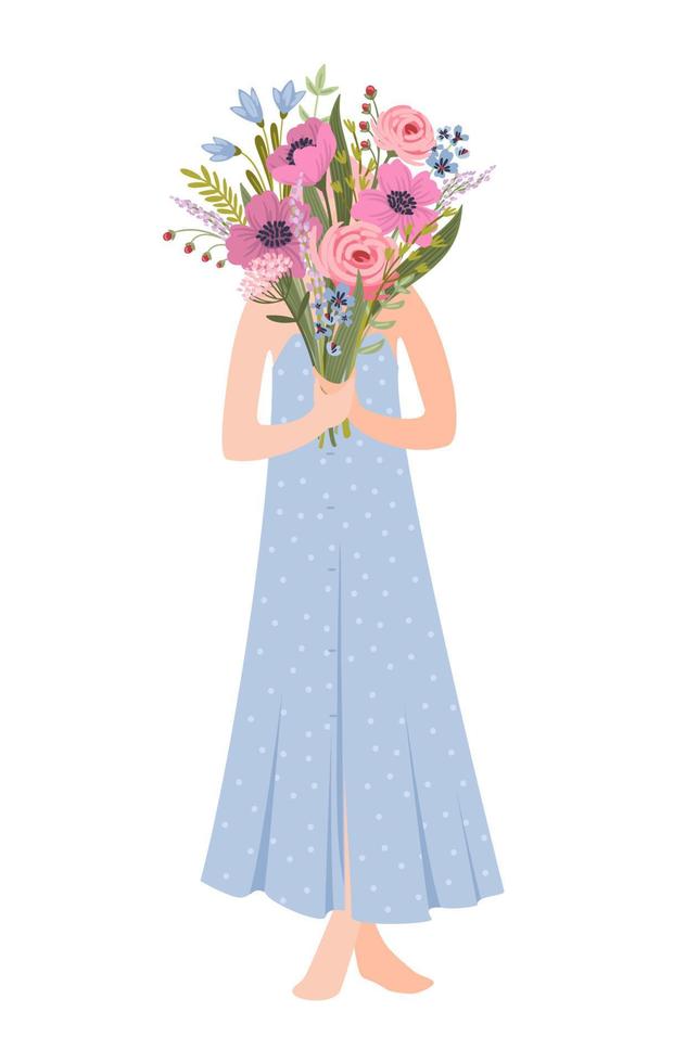 Isolated illustration of a woman with flowers. Concept for International Women's Day and other use vector