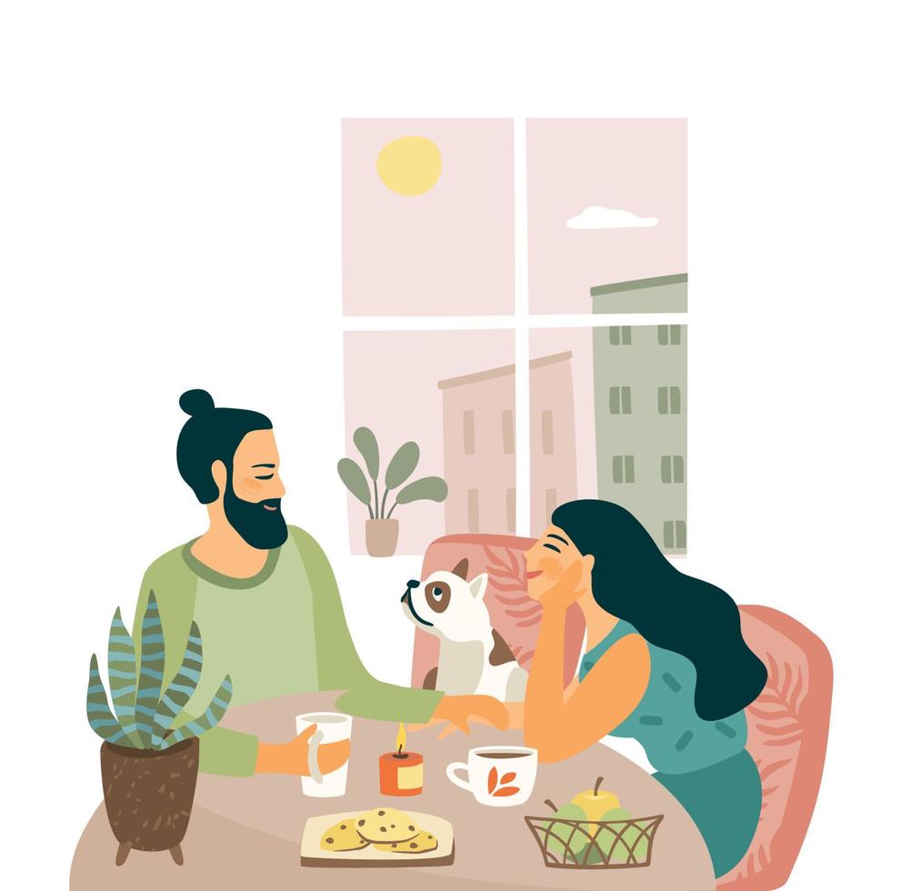 Romantic illustration with man and woman. Love, love story, relationship. Isolated vector design concept for Valentines Day and other use.