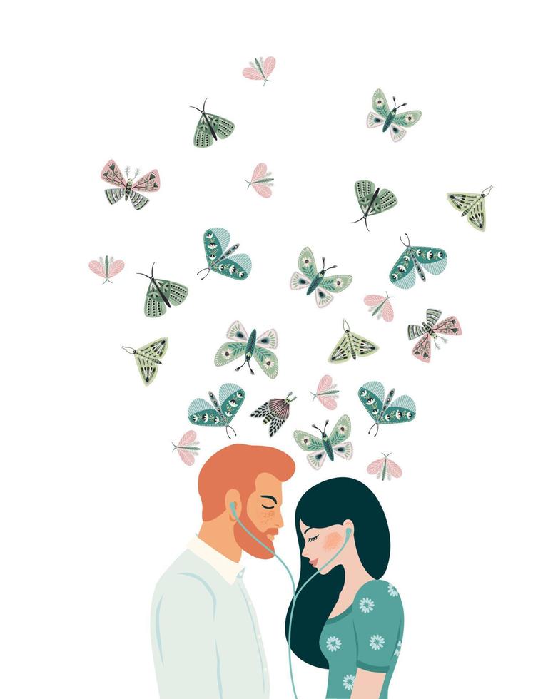 ilustración romántica. hombre y mujer. amor, historia de amor, relación. concepto de diseño vectorial aislado para el día de San Valentín y otros usos. vector