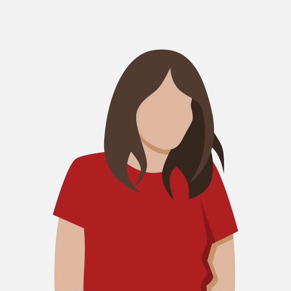 chica sin rostro en camisa roja con hermosos peinados. diseño de ilustración vectorial informal para pancarta, afiche, medios sociales, sitio web y elementos. vector