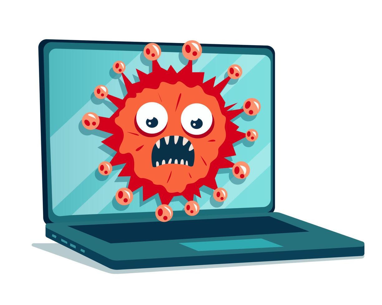 infección por virus de la computadora portátil. hackeo de computadoras. ilustración vectorial