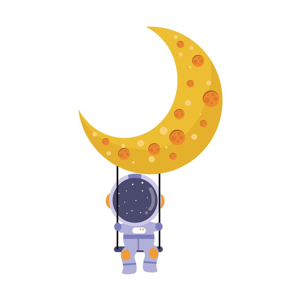 illustration vector graphic little astronaut playing swings on the moon