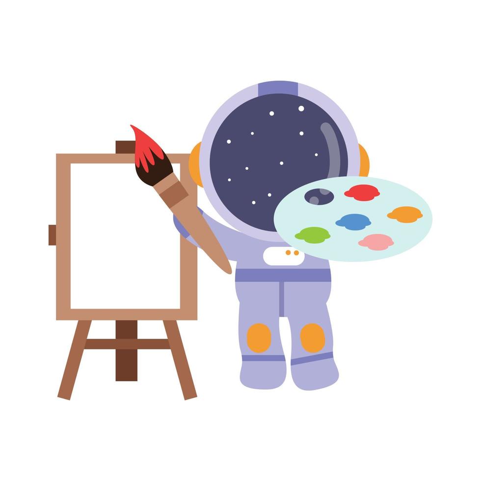 ilustración vectorial gráfico pequeño astronauta pintura sobre lienzo vector