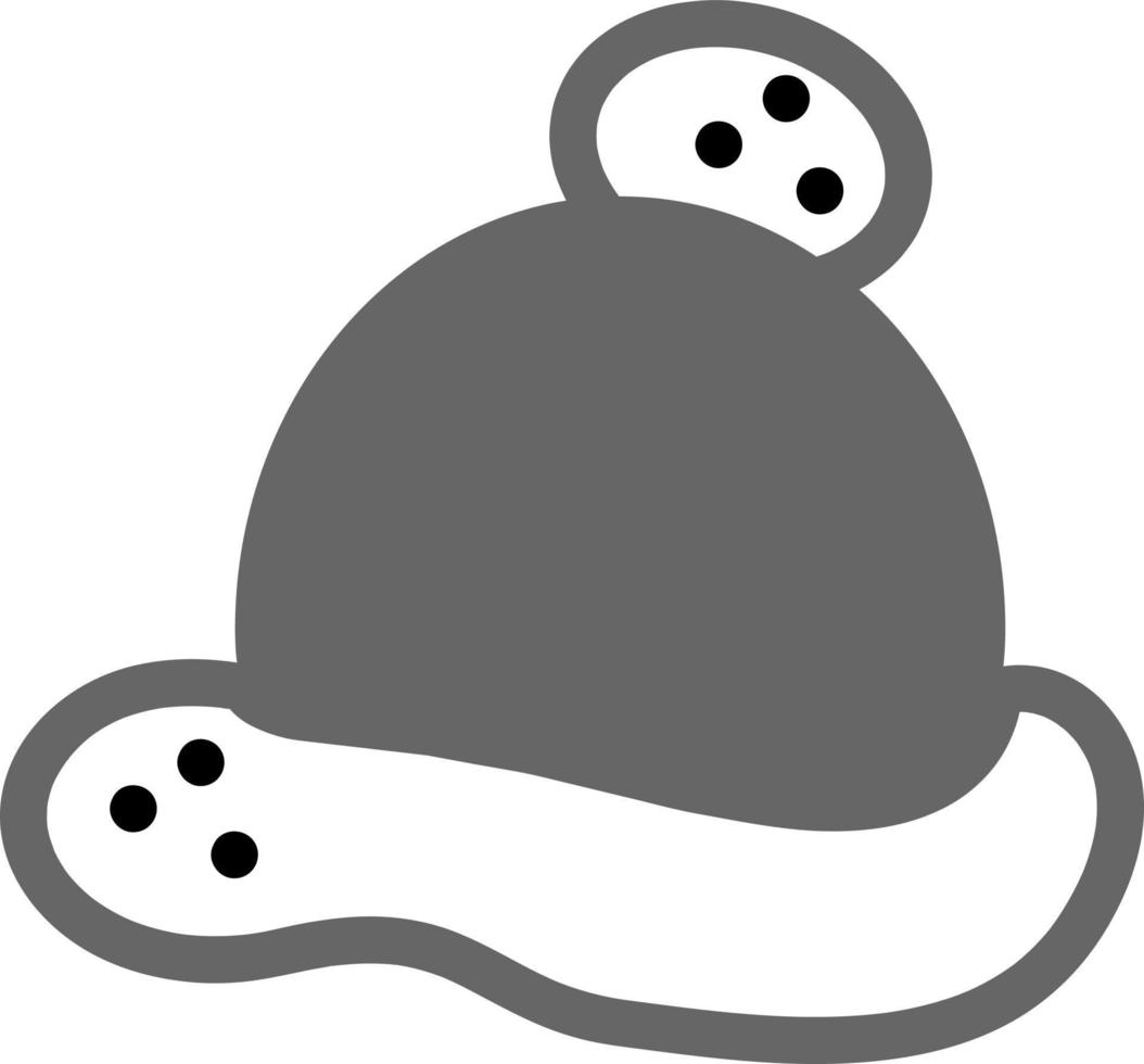 Winter hat doodle2. Cute single winter hat. Cartoon black and white vector illustration.
