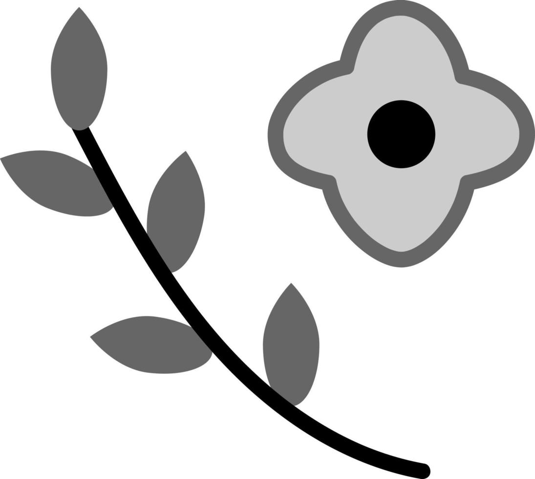 Flower and branch doodle2. Cute small set with flower and tree branch. Cartoon black and white vector illustration.