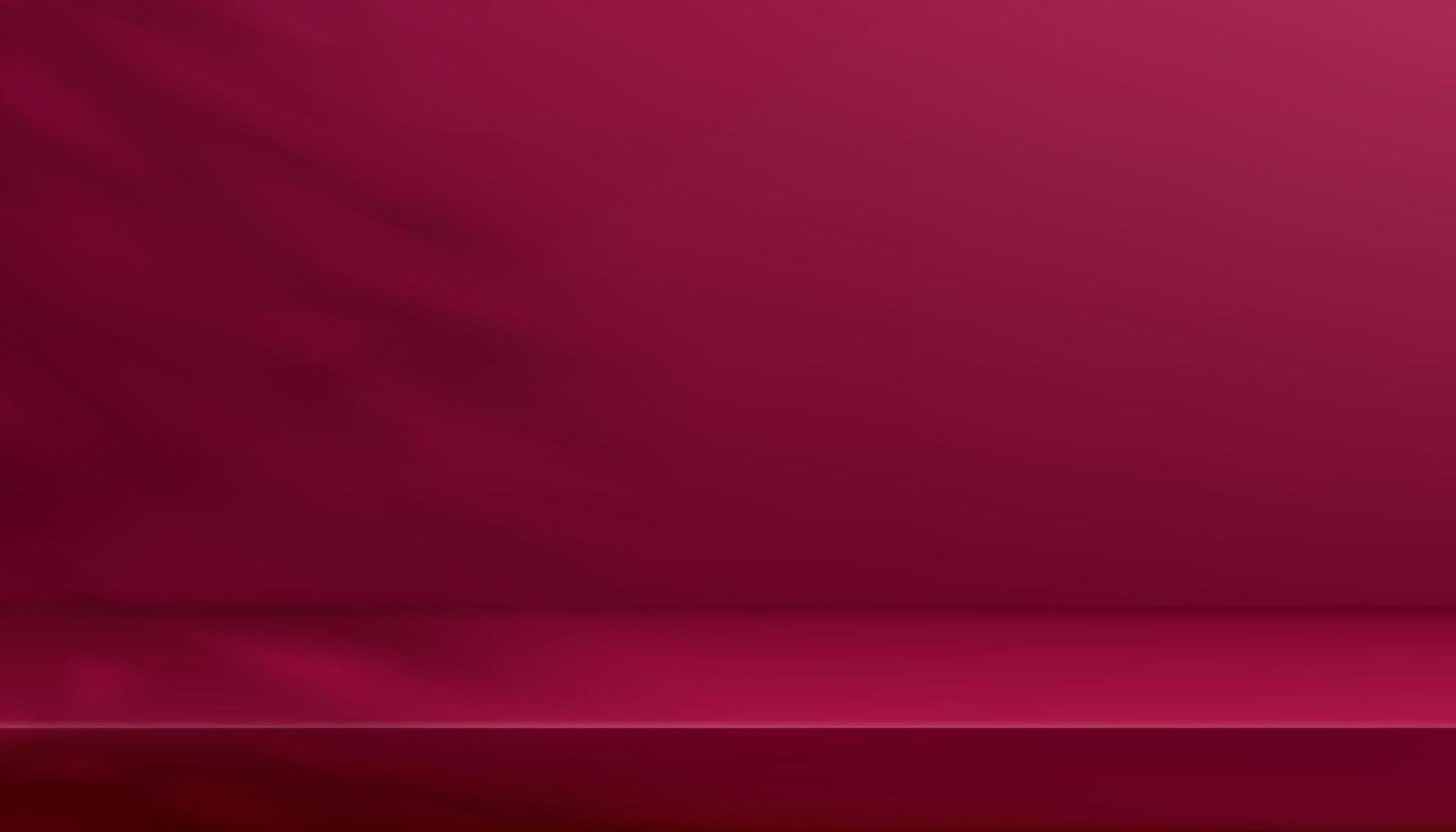 fondo de pared, pantalla de estudio 3d magenta rosa, sombra de hojas naturales reflejada en la pared vacía, presentación de fondo de maqueta interior para productos de belleza, día de la madre, día de San Valentín, tendencia de color 2023 vector