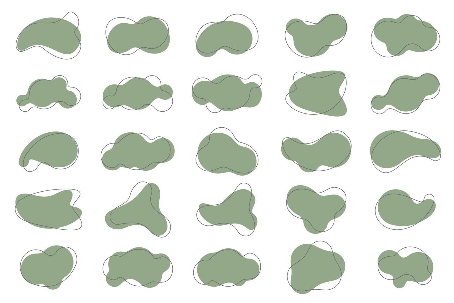 conjunto de formas orgánicas verdes. manchas irregulares abstractas en un diseño moderno mínimo con círculos de contorno. formularios para marcos de historias de carteles. vector