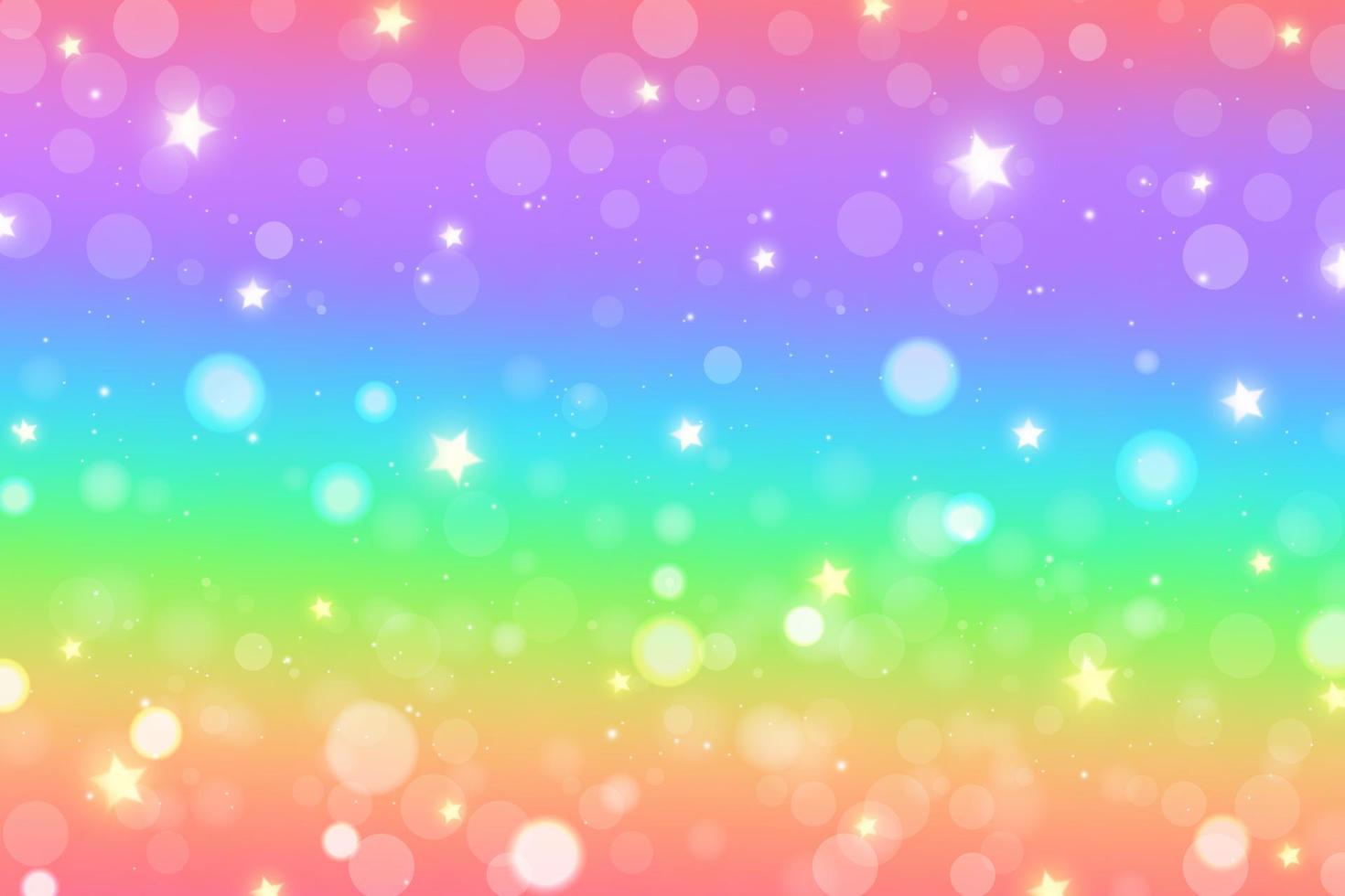 Rainbow fantasy background. Holographic illustration in pastel colors. Cute cartoon girly background. Bright multicolored sky with stars. Vector. vector