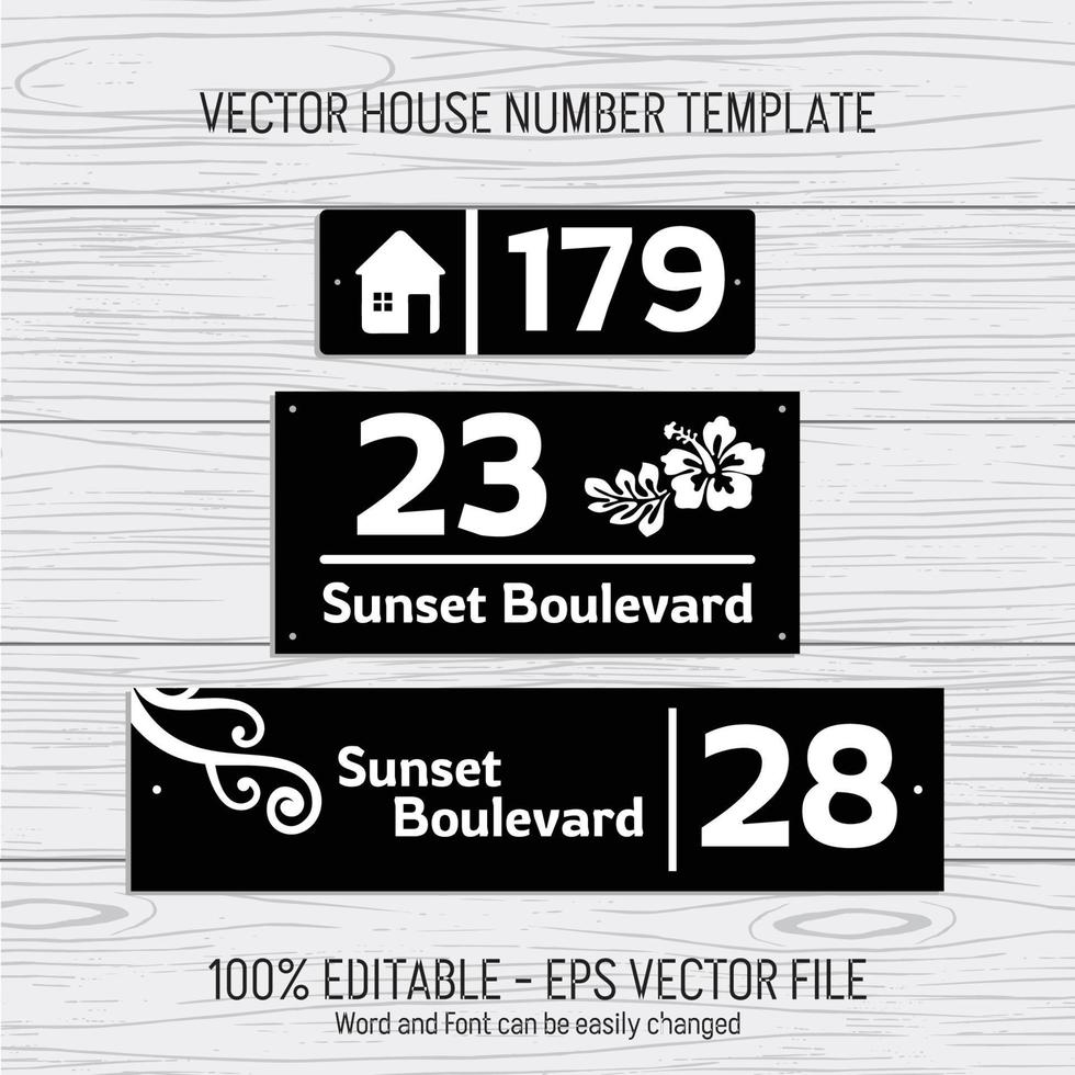 Laser cutting template files for house numbers, housing numbers, room numbers, villas, pavilions, apartments, and street names vector