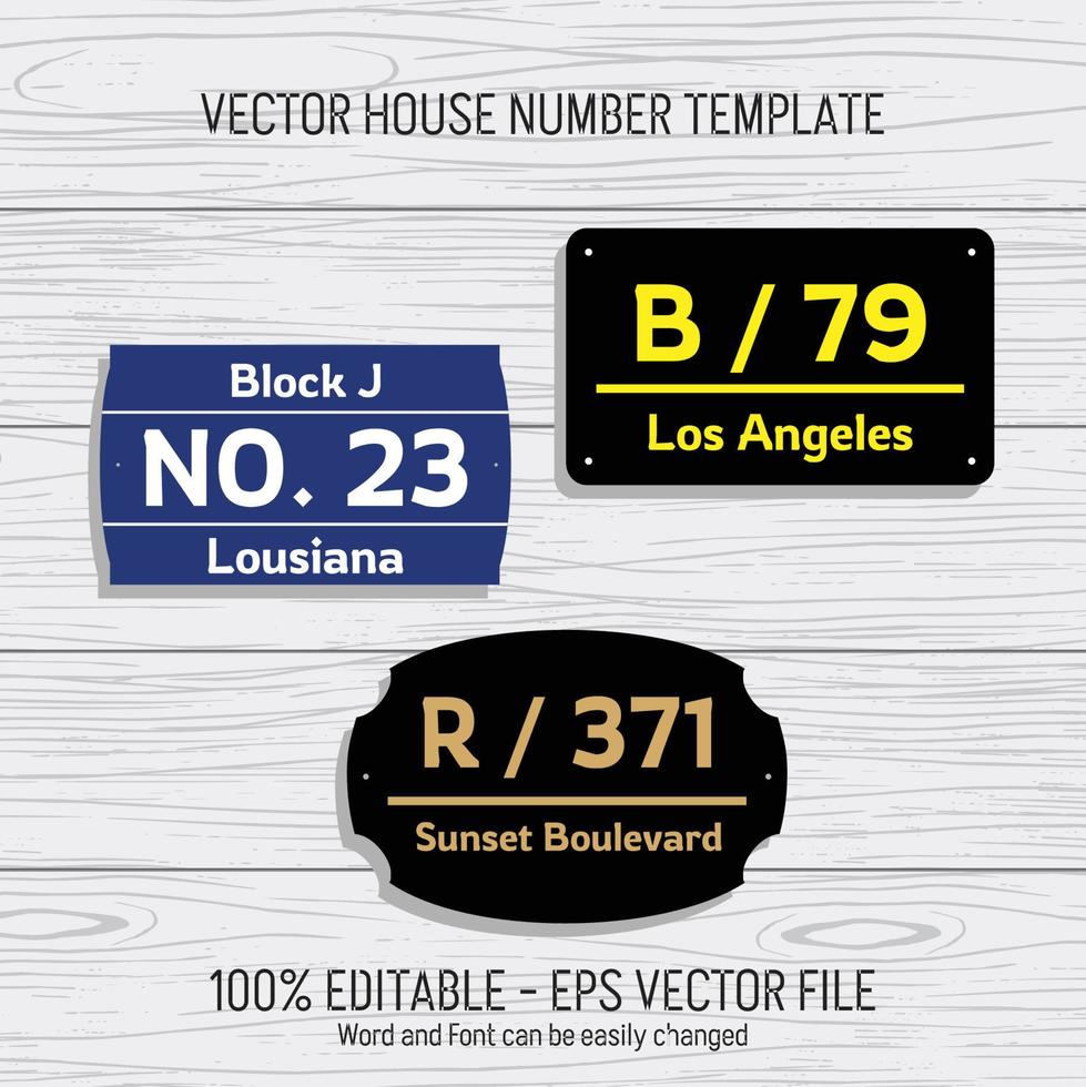 Laser cutting template files for house numbers, housing numbers, room numbers, villas, pavilions, apartments, and street names vector