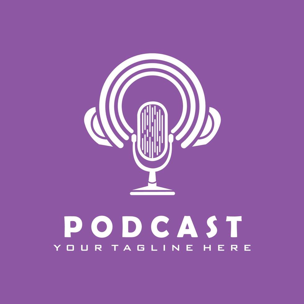 podcast logo line art design vector