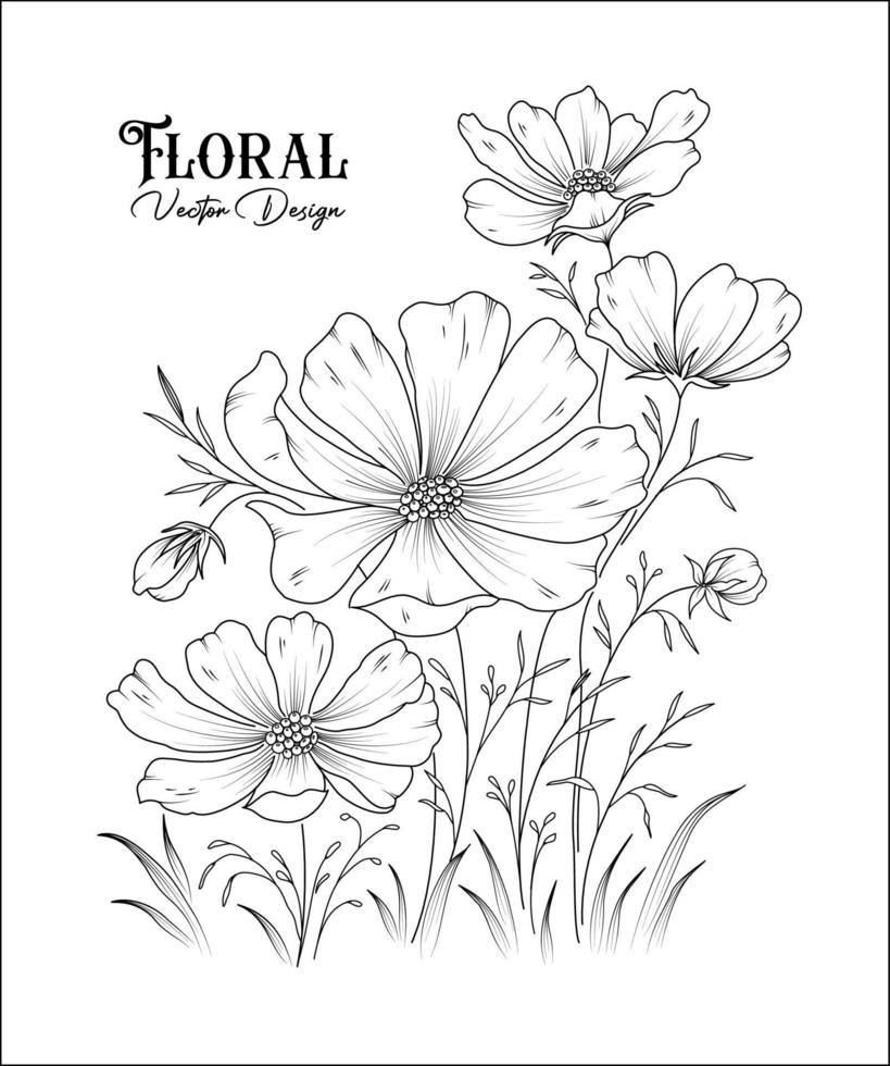 Hand drawn vector design floral elements Pro Vector