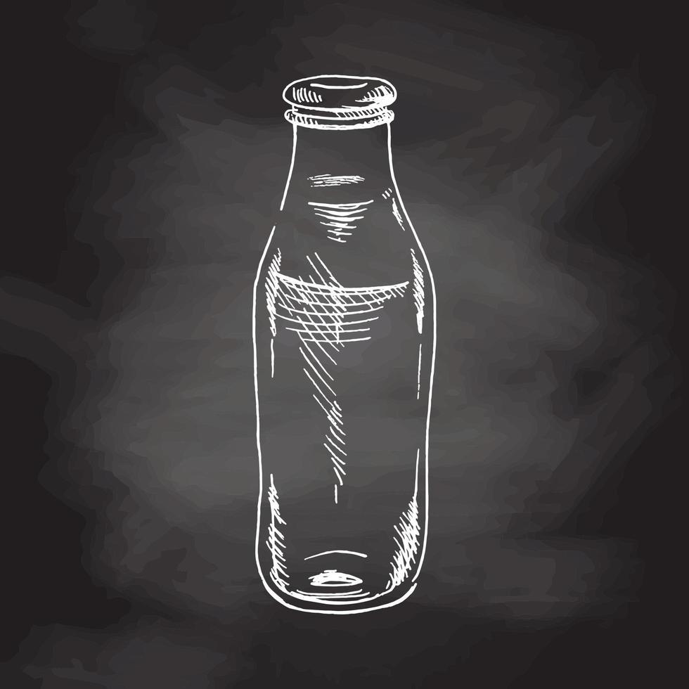 Vector hand-drawn sketch of a milk bottle. Chalkboard vintage illustrative element for the design of labels, packaging and postcards.