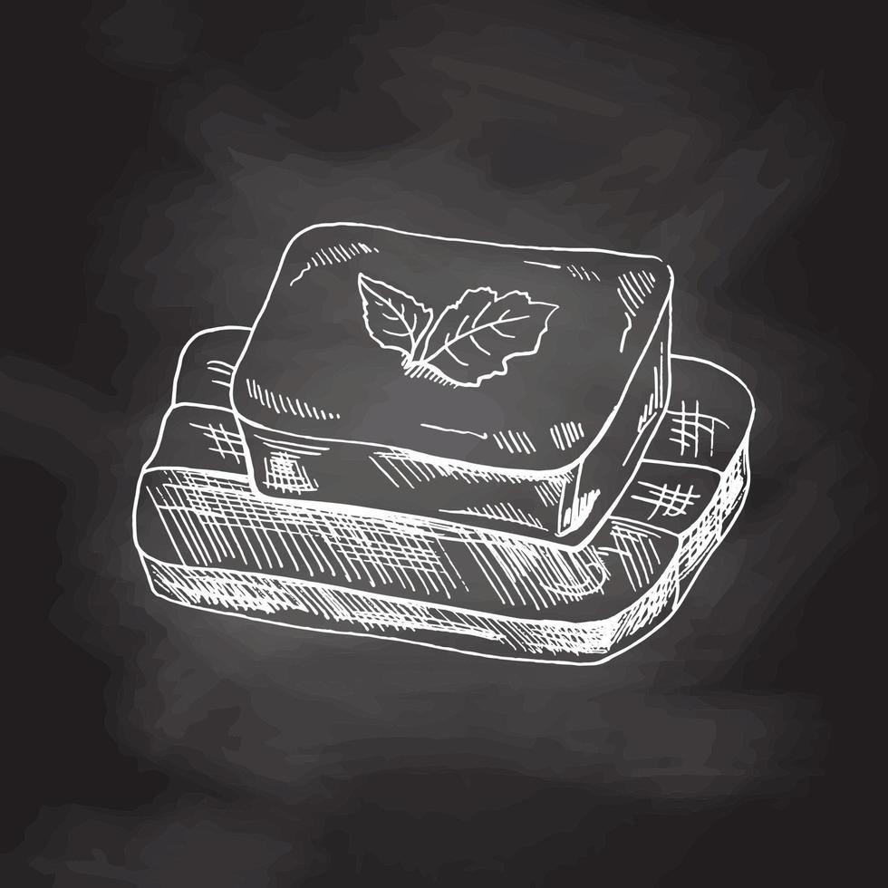 Detailed retro style a piece of butter image. Chalkboard vector hand drawn dairy Illustration. Vintage sketch element for labels, packaging and cards design.