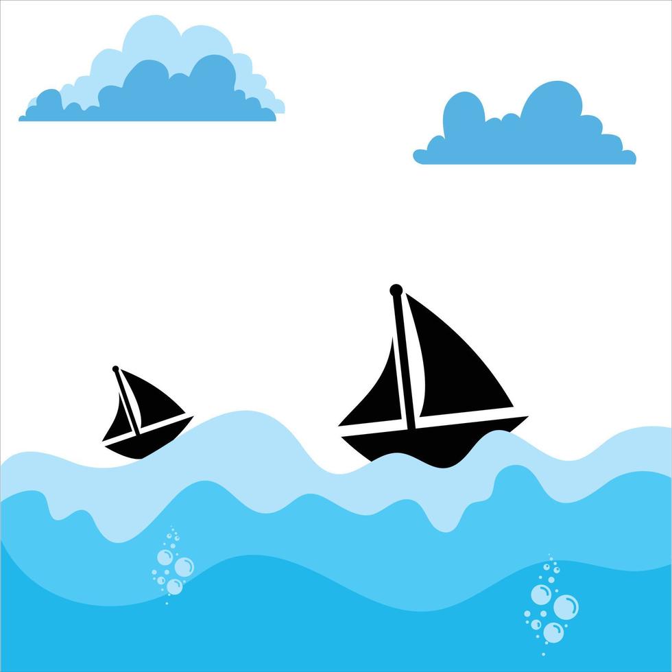 Sea waves and boats vector