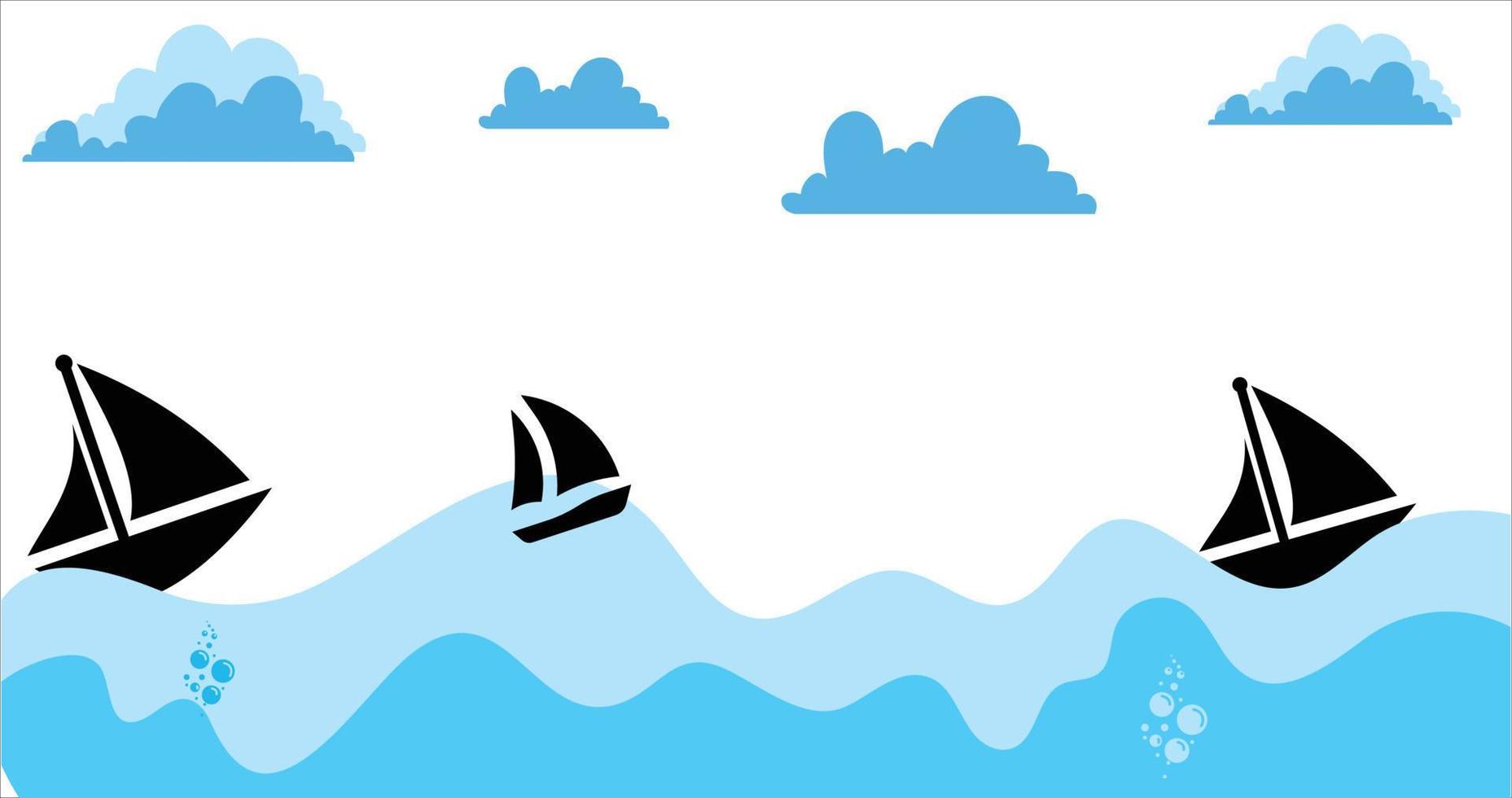 Sea waves and boats vector