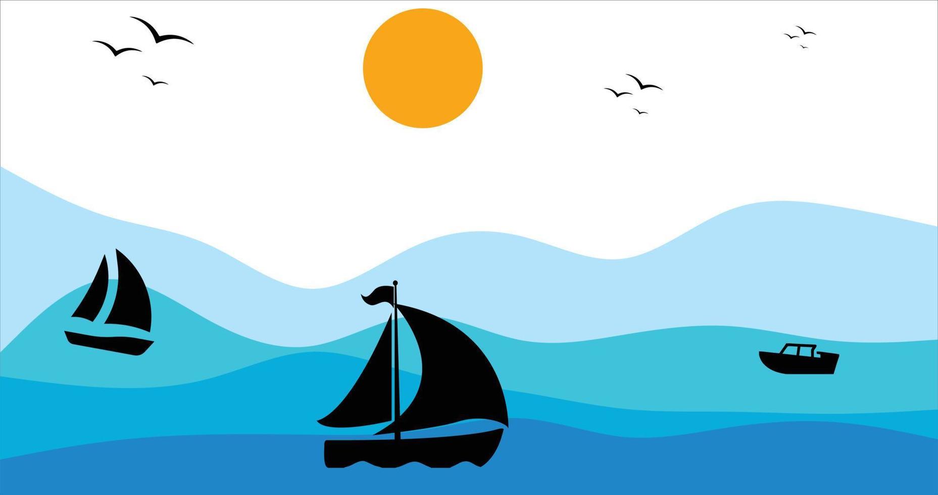 Sea waves and boats vector