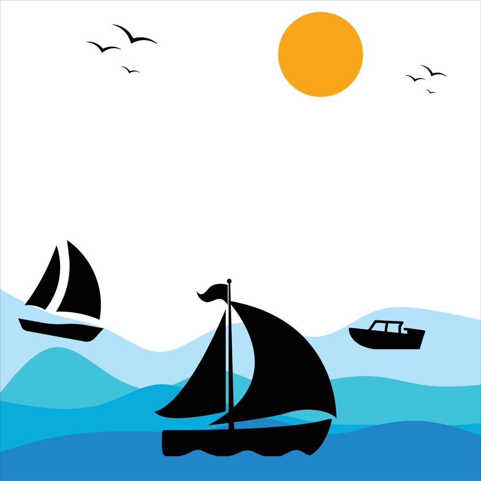 Sea waves and boats vector