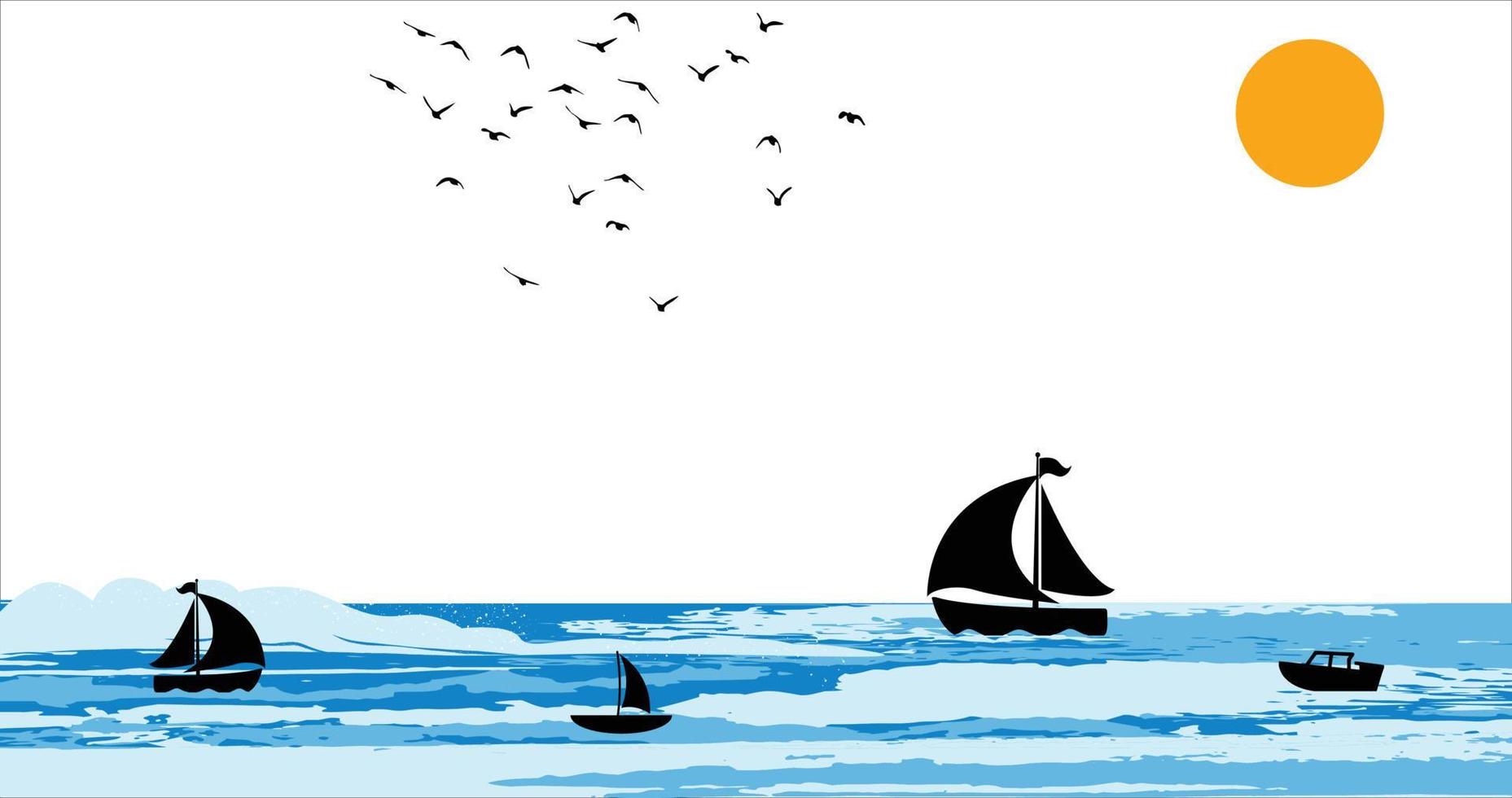 Sea waves and boats vector