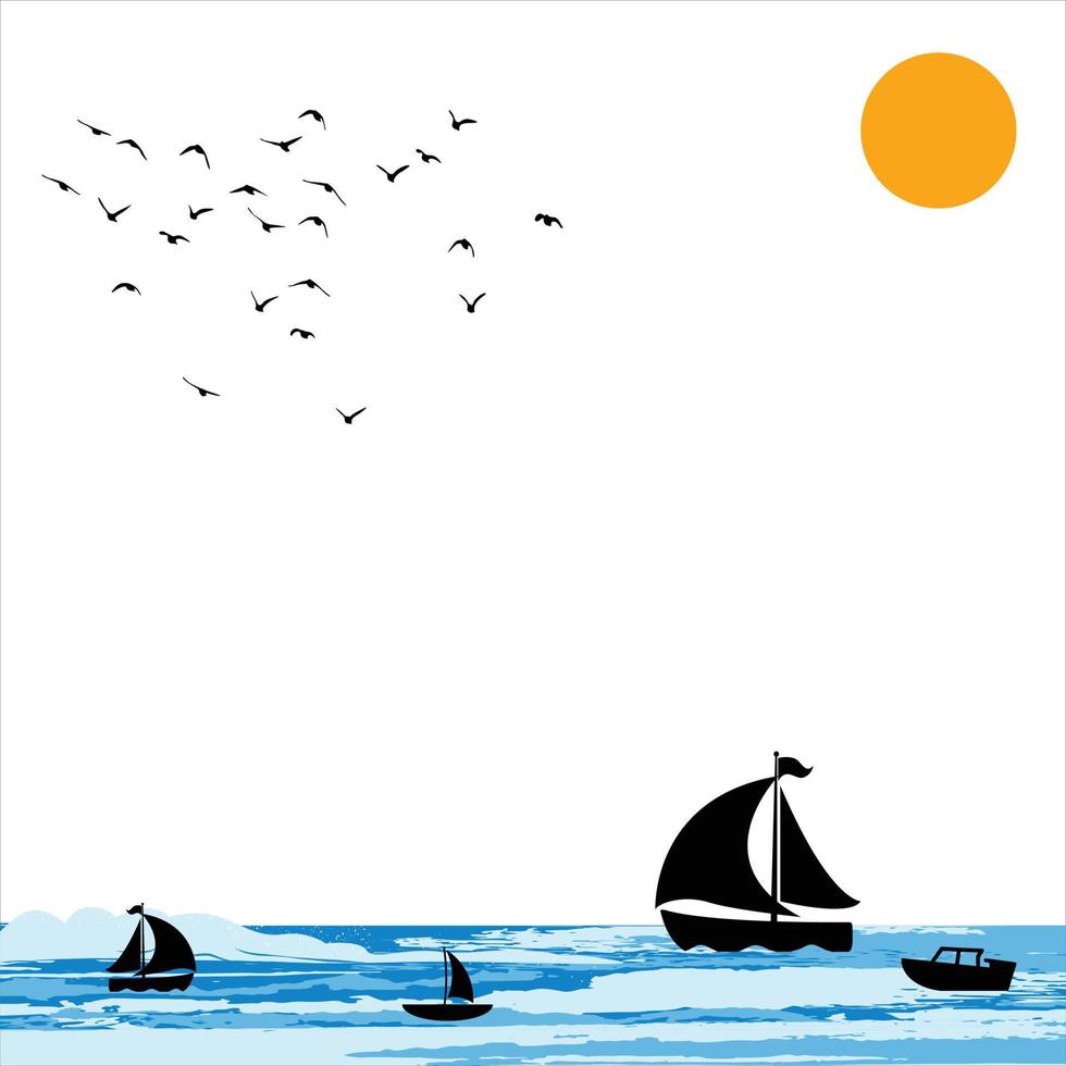 Sea waves and boats vector