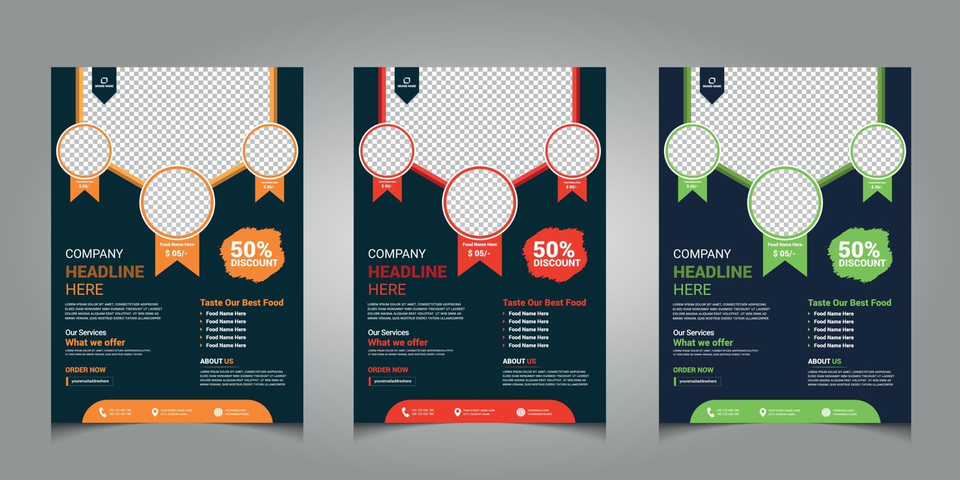 Food flyer design templates are modern with colorful A4 size vectors. eps10. vector