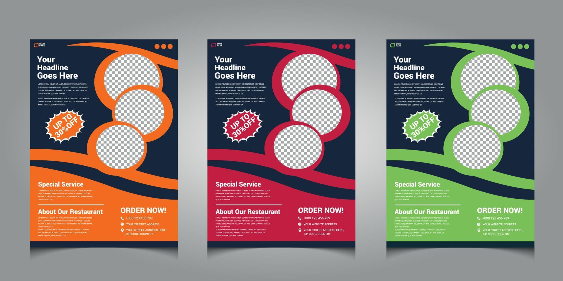 Food flyer design templates are modern with colorful A4 size vectors. eps10. vector