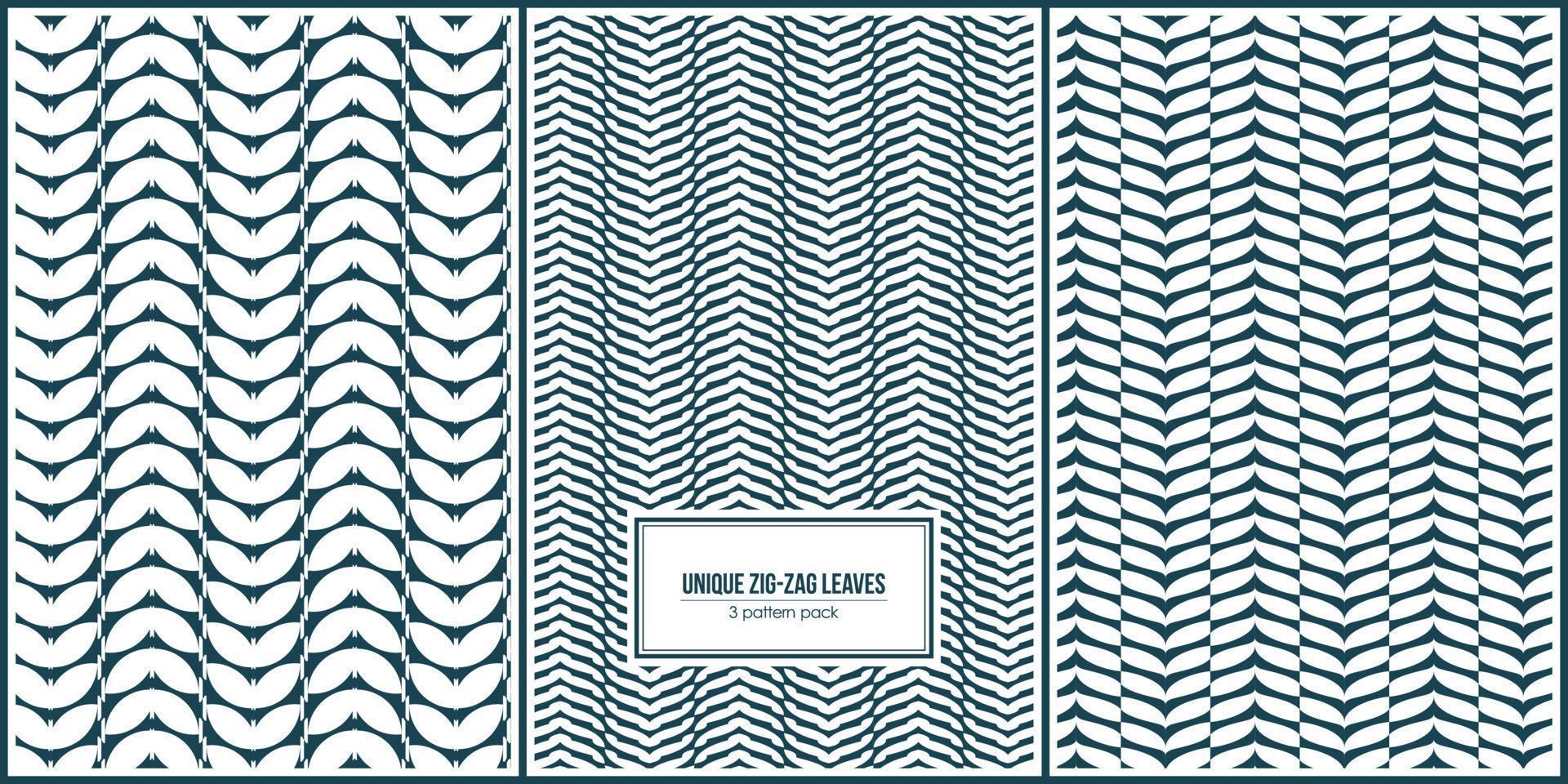 three pattern pack of unique zig-zag leaves shape 16901300 Vector Art ...