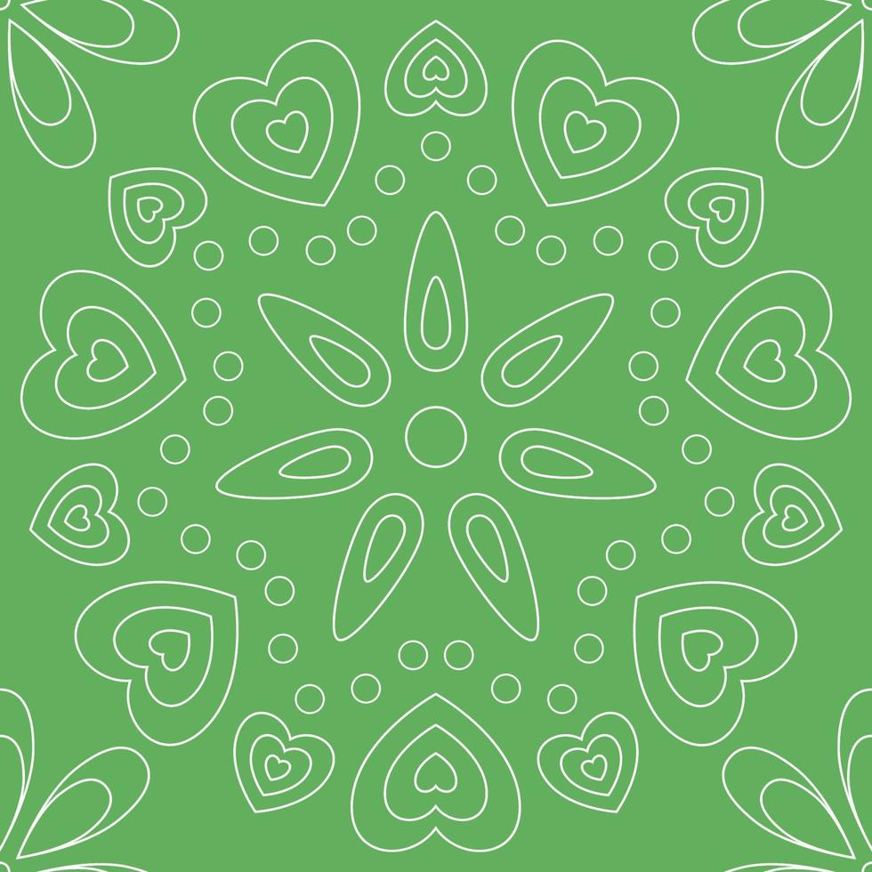 Seamless pattern with colorful round shape, beautiful white lines on green background. Vector illustration.