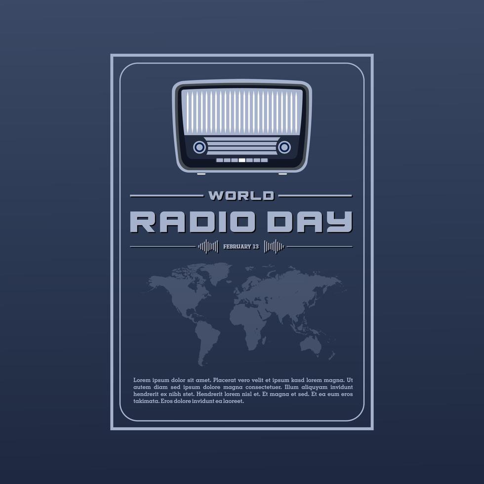 World radio day February 13th. Minimalist poster design for social media post. vector