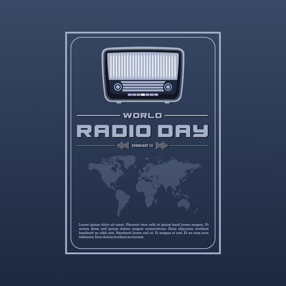 Día mundial de la radio 13 de febrero. diseño de afiches minimalistas para publicaciones en redes sociales. vector