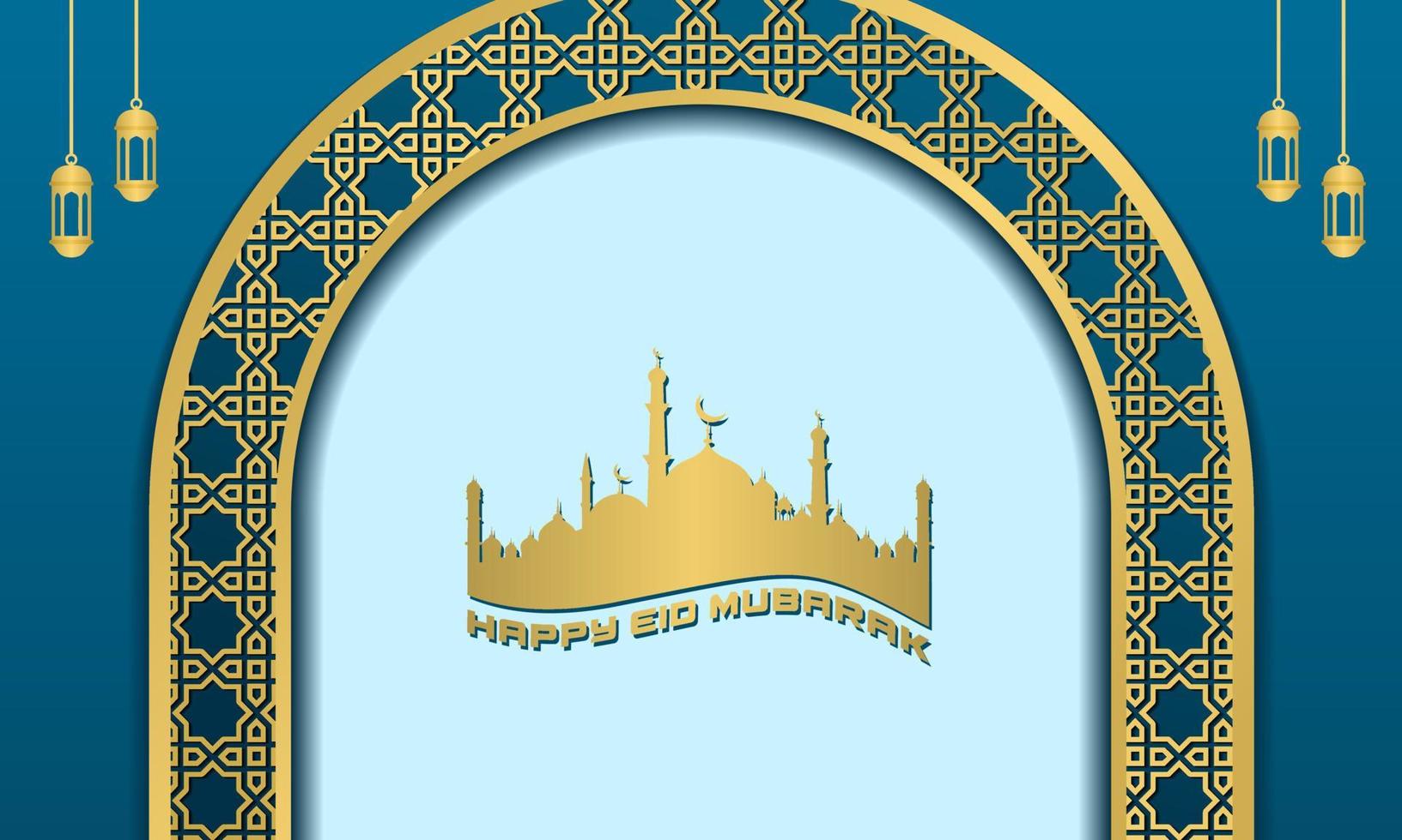 islamic greetings ramadan kareem card design background with classic ornament and mosque vector