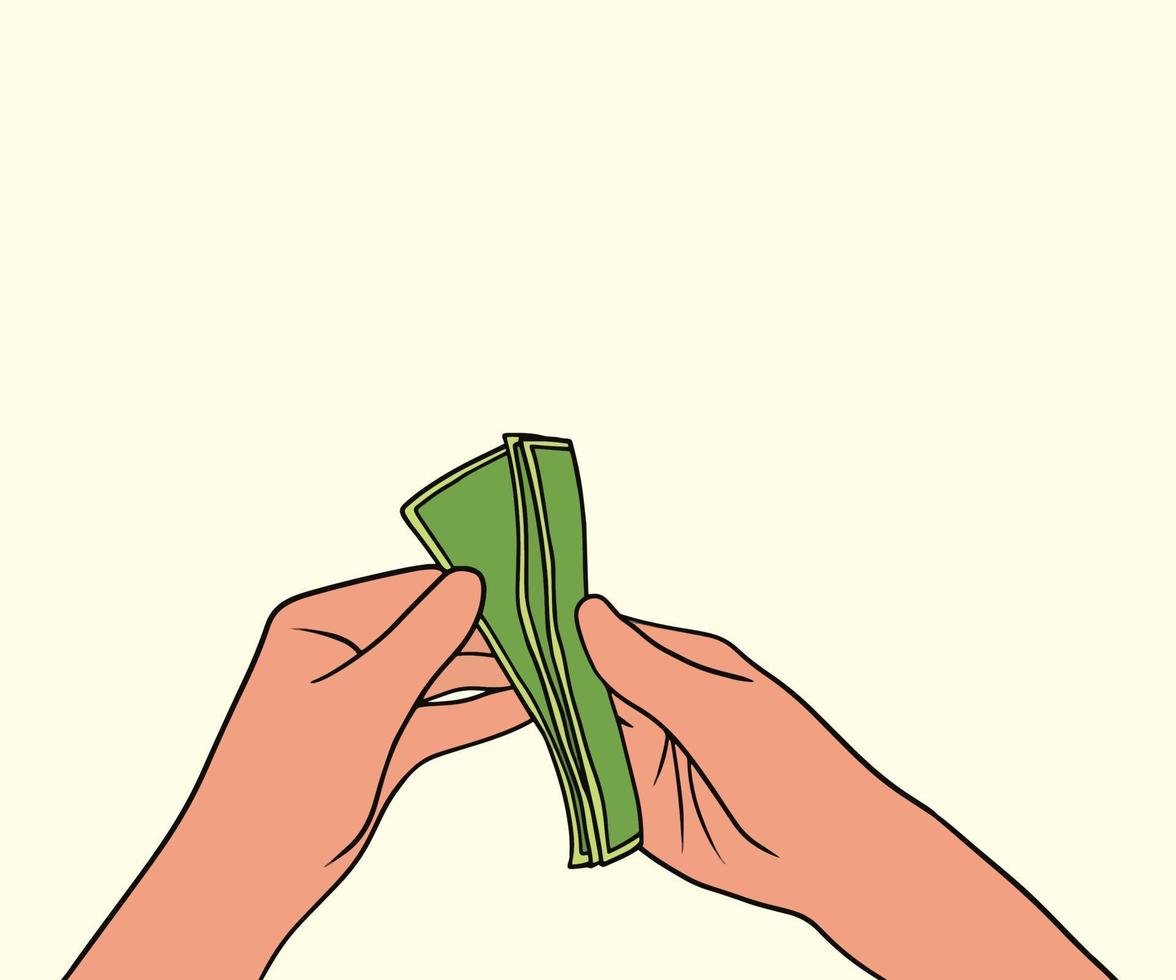 Holding and counting dollar bills illustration vector