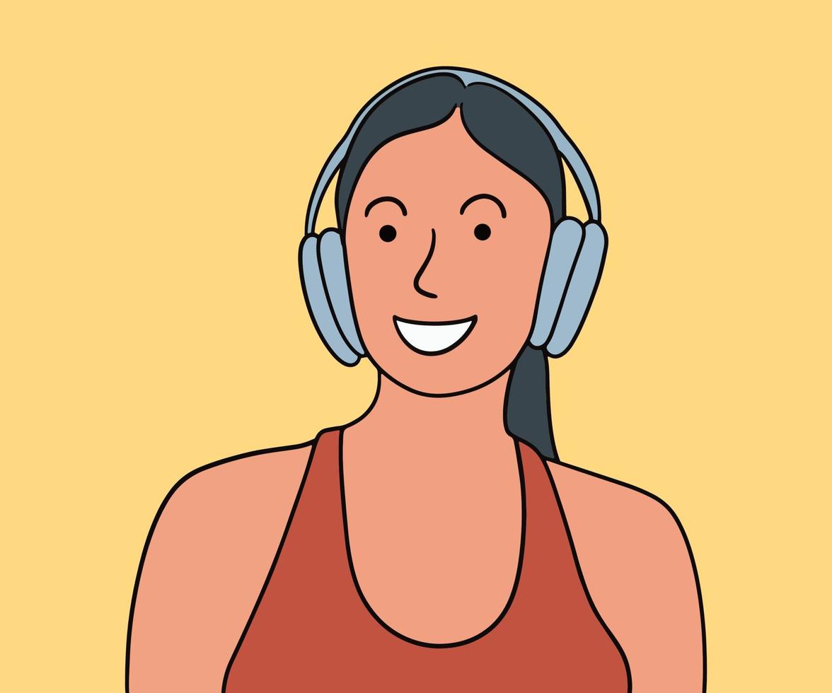 Illustration of a woman exercising while listening to music vector