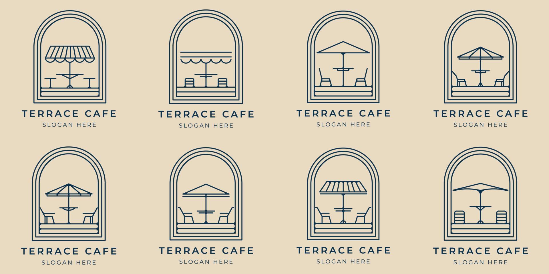 set terrace cafe  line art logo minimalist icon and symbol, with emblem vector illustration design