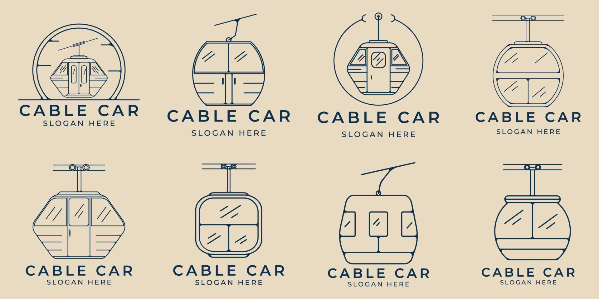 set cable car line art logo icon and symbol, with emblem vector illustration design