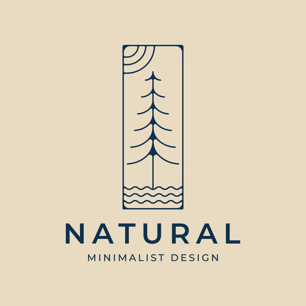 pine tree natural line art logo minimalist with emblem vector illustration design