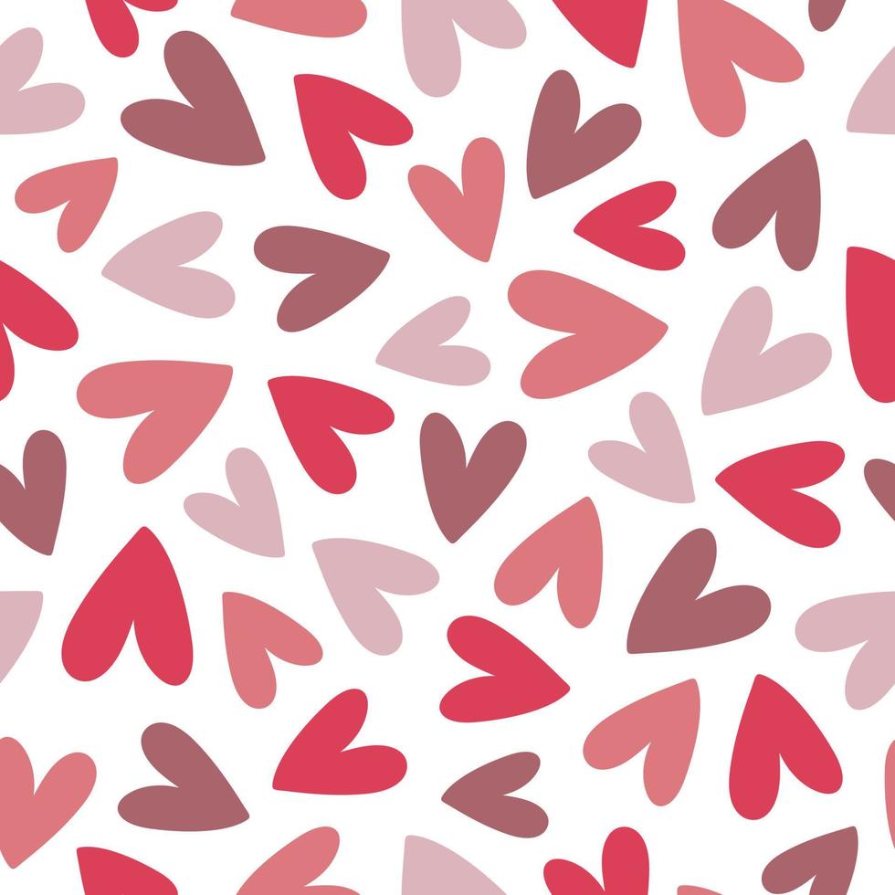 Abstract seamless pattern with pink and purple hearts on white background. Hand drawn doodle style vector