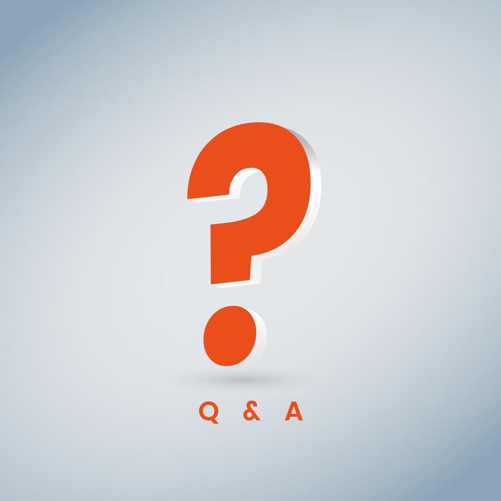 3Ds Question mark with Q and A concept on gradient grey background. vector
