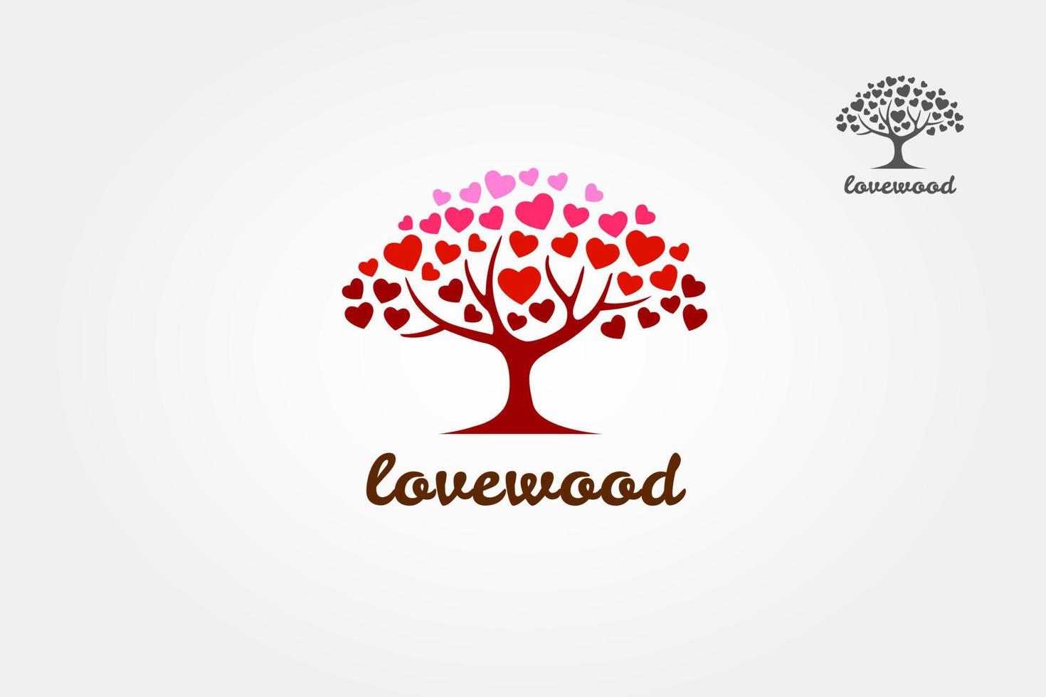 plantilla de logotipo de vector de madera de amor. diseño de ilustración de árbol de amor, ilustración de logotipo vectorial.