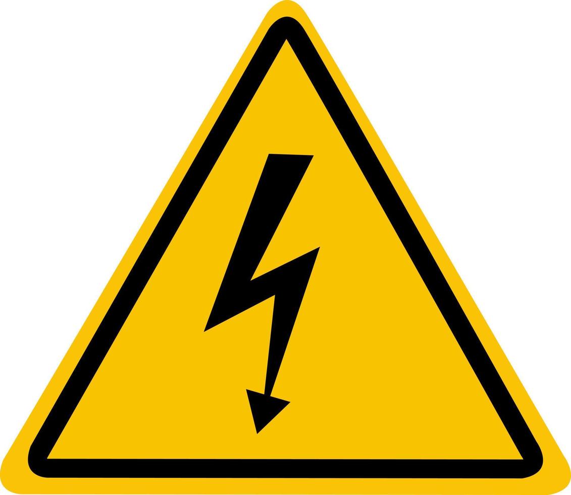 High voltage sign. Hazard warnings. Black arrow isolated on yellow triangle. vector