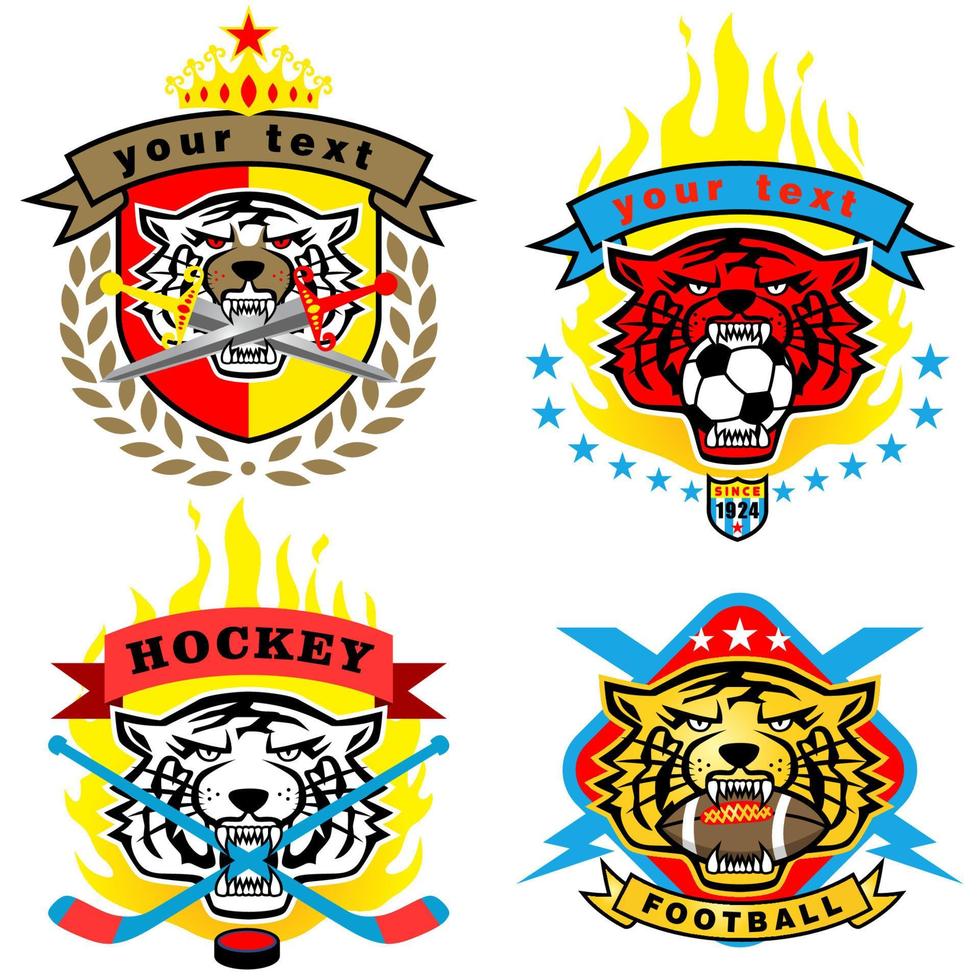 conjunto vectorial de ilustración de cabeza de tigre en logotipos deportivos vector