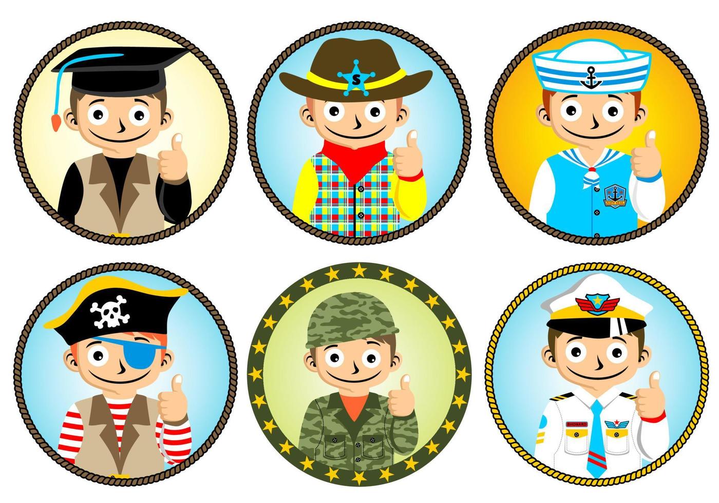 Set of different young boy profession. vector cartoon illustration